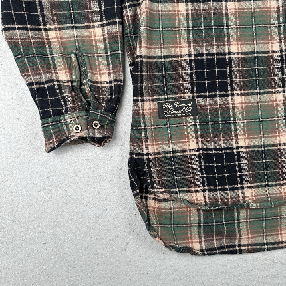 The Vermont Flannel Co Shirt Men's‎ XL Green Black Plaid 1/4 Button Band Collar - Picture 5 of 16
